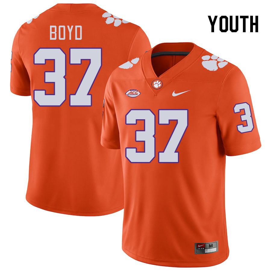 Youth #37 Liam Boyd Clemson Tigers College Football Jerseys Stitched-Orange